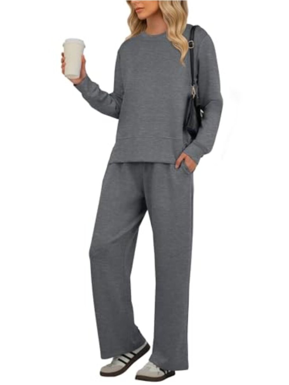 Women's 2 Piece Lounge Set Wide Leg Pants Travel Outfit Long Sleeve